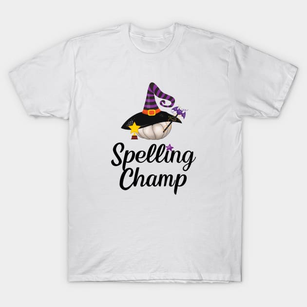 Witch Gift Funny Halloween Spelling Champ Pumpkin Witch Hat Wicca Pagan T-Shirt by InnerMagic